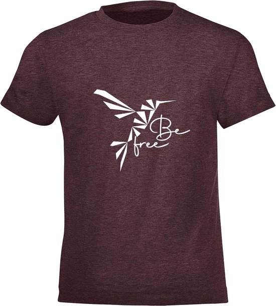 Be Friends T-Shirt - Be free Vogel - Kinderen - Bordeaux - Maat 12 jaar
