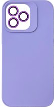 Casemania Hoesje Geschikt voor Apple iPhone 12 Pro Max - Paars - Liquid Siliconen Back Cover - Met Camera Lens Protector