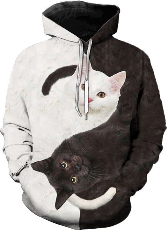 Hoodie poezen - poes - kat - katten - maat XS - vest - sweater - outdoortrui - trui - sweatshirt - zwart - wit