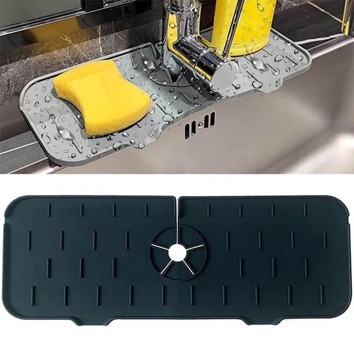Goedkoopste Siliconen Kraan Spatbescherming - Zwart - Siliconen Wastafel Kraan Spatvanger Mat - Kraanhandgreep - Druppelopvangbak - Wateropvangmat - Keukengadgets Spoelaccessoires voor aanrecht