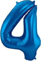 LUQ - Cijfer Ballonnen - Cijfer Ballon 4 Jaar Blauw XL Groot - Helium Verjaardag Versiering Feestversiering Folieballon
