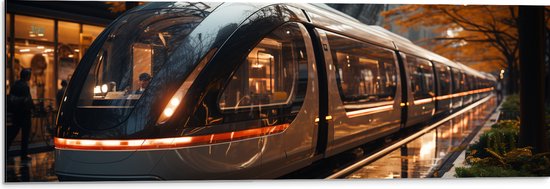 Dibond - Trein - Voertuig - Stad - Mensen - Vervoer - 90x30 cm Foto op Aluminium (Met Ophangsysteem)