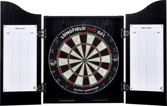 Longfield PRO 501 Houten Dartkabinet met Dartbord + 6 Pijlen Zwart - Longfield Darts