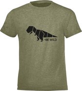 Be Friends T-Shirt - Be wild dino - Kinderen - Kaki - Maat 12 jaar