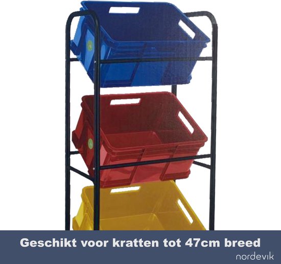Nordevik Krattenrek - Extra Stevig Opbergrek - Geschikt voor het opbergen van 4 kratten - Zwart