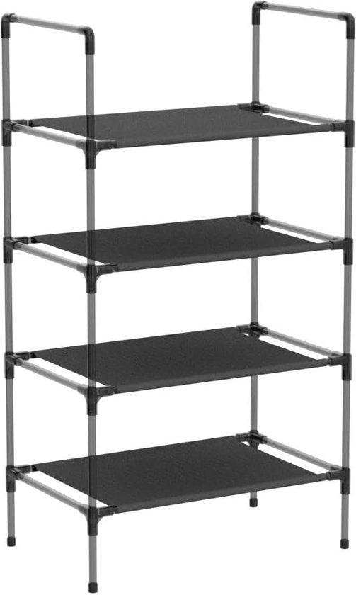 Schoenenrek met 4 planken set van 2 - Metalen frame - Planken van niet-geweven stof - Voor gang slaapkamer woonkamer - 45 x 28 x 80 cm - Zwart