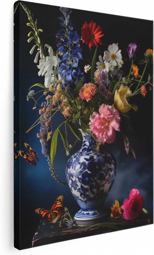 Artaza Canvas Schilderij Vaas met Bloemen op een Tafel - 90x120 - Wanddecoratie - Foto Op Canvas - Canvas Print