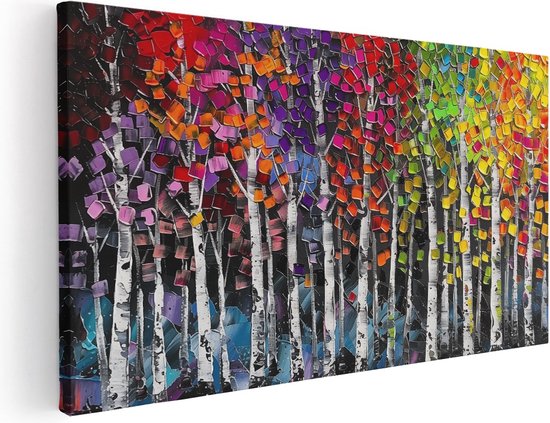 Artaza Canvas Schilderij Kleurrijke Berkenbomen - Foto Op Canvas - Canvas Print