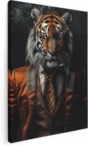 Artaza Peinture sur toile Tigre en costume – 30 x 40 – Klein – Photo sur toile – Impression sur toile