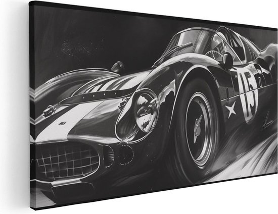 Artaza Canvas Schilderij Zwart Wit Tekening van een Raceauto - 80x40 - Wanddecoratie - Foto Op Canvas - Canvas Print