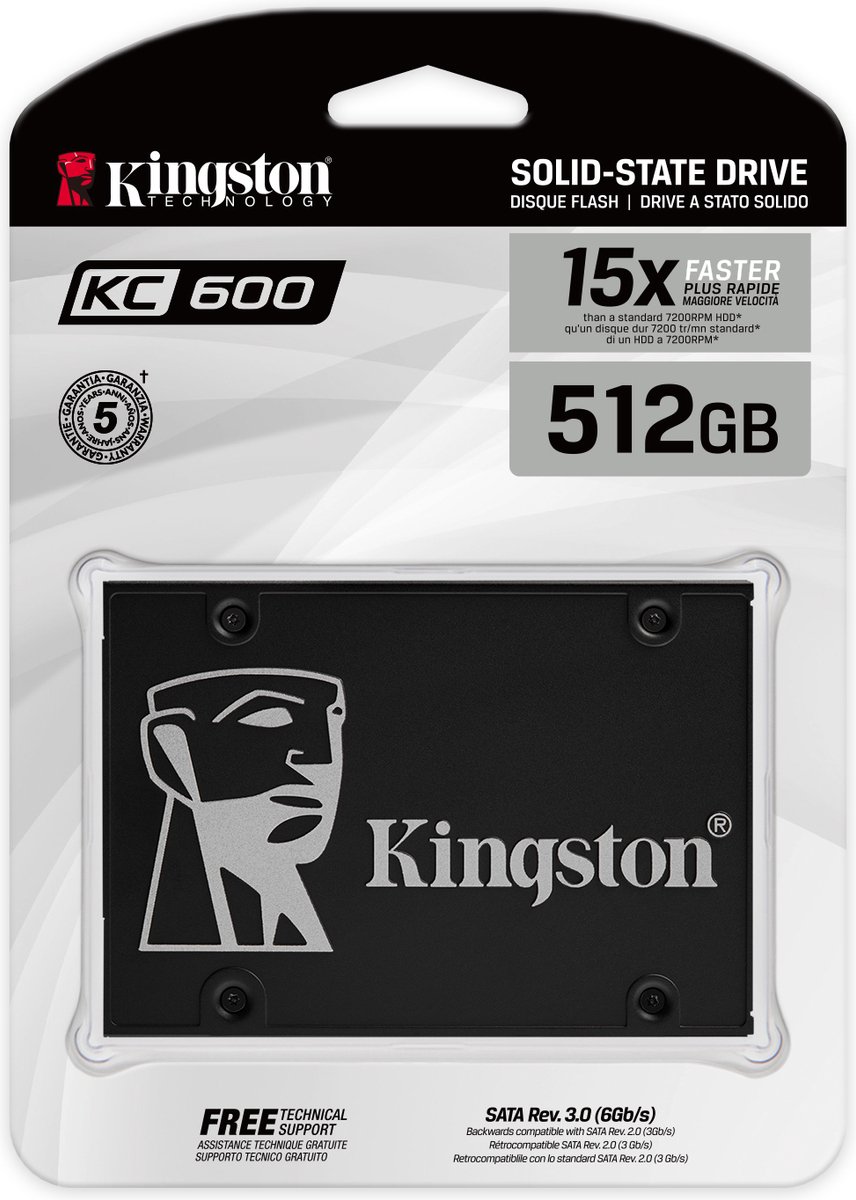 Kingston KC600 - Solid state drive - gecodeerd - 512 GB - intern - 2.5 - SATA 6Gb/s - 256-bits AES - Self-Encrypting Drive (SED), TCG Opal Encryption