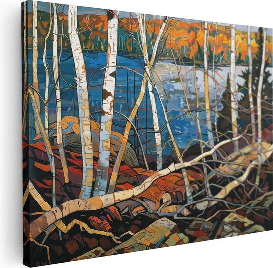 Artaza Canvas Schilderij Kunstwerk van Berkenbomen bij een Meer - 120x90 - Wanddecoratie - Foto Op Canvas - Canvas Print