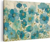 Artaza Canvas Schilderij Blauwe Bloemen op een Beige Achtergrond - 90x60 - Wanddecoratie - Foto Op Canvas - Canvas Print