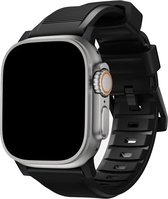 Rugged Sportband geschikt voor Apple Watch-banden 38mm 40mm 41mm - Zwart/Zwart - Buitensporten Siliconen Horlogeband voor iWatch Ultra 2/1 serie 9 8 7 6 5 4 3 2 1