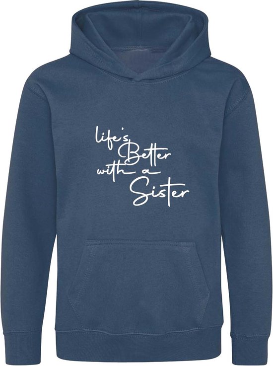 Be Friends Hoodie - Life's better with a sister - Vrouwen - Blauw - Maat L