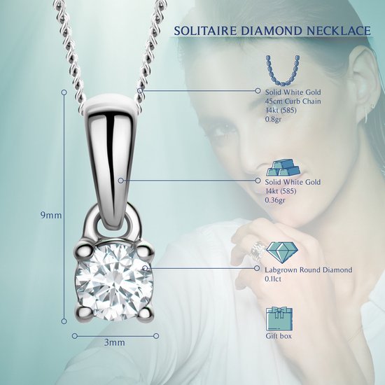 Miore - Collier en Or blanc - Femme - Or 14 Carats - Bijou hypoallergénique - Collier Pendentif Fait Main