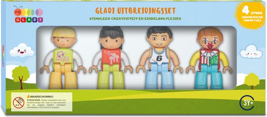 Gladi Tiles Uitbreidingsset - 4 Poppetjes Magnetisch Speelgoed - Speelgoed 3 jaar t/m 12 jaar - STEM Speelgoed - Magnetic Tiles - Speelgoed Cadeau