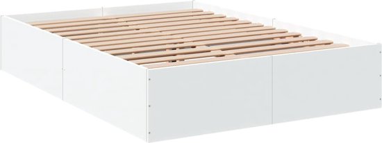 vidaXL - Bedframe - bewerkt - hout - wit - 140x200 - cm