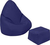 Zitzak voor kinderen, gamerstoel, waterbestendige meubels, voor binnen en buiten, woonkamer, Bean Bag zitting, ergonomisch design voor lichaamsondersteuning (marineblauw, zitzak + voetenbank)
