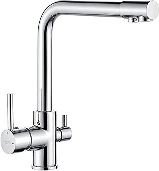 Bol.com 3 Weg Keukenkraan Drinkwater 360° Draaibaar Mengkraan met 2 Handgrepen Messing Chroom - Gratis Verzending waterfilter kraan aanbieding