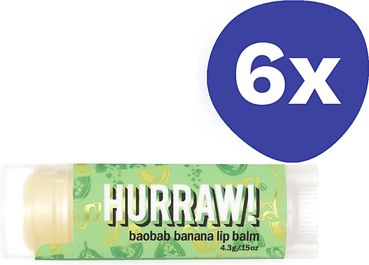 Goedkoopste Hurraw Boabab Banana Lip Balm (6x 4,3gr