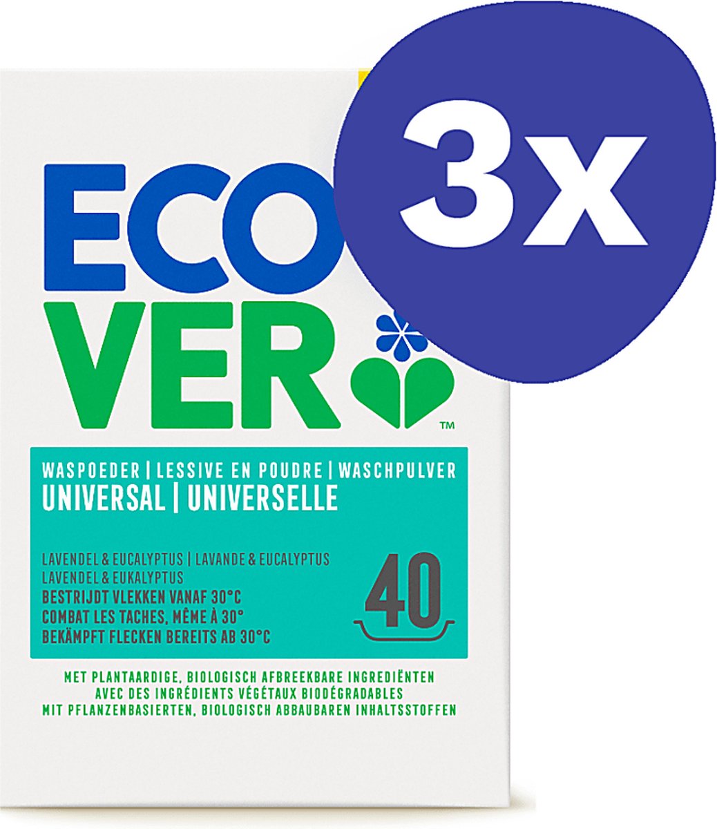 Goedkoopste Ecover Waspoeder Universal (40 wasbeurten) (3x 3kg
