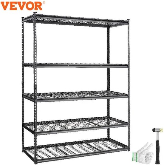 Vevor -Stelling - Stellingkast - Kantoorkast - Opbergkast - Stevige Opslag Kast - 5 Laags Stelling - Gaas - 152Cm x 61Cm x 198Cm - Metaal - Zwart