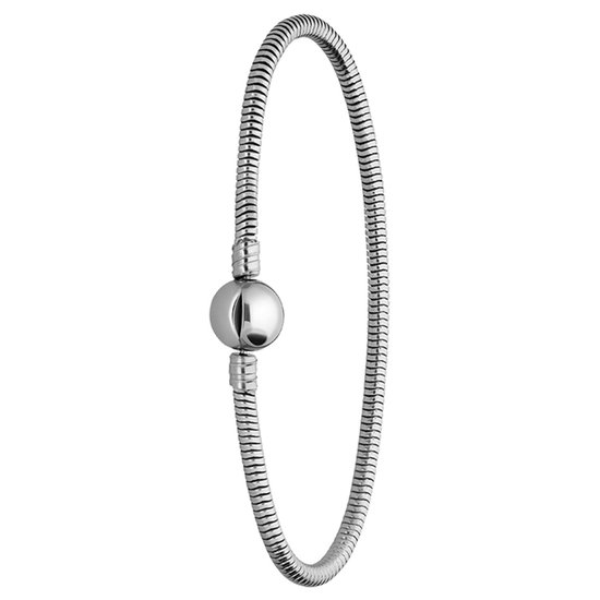 Lucardi - Dames Stalen armband slang ronde sluiting - Armband - Staal - Zilverkleurig - 22 cm