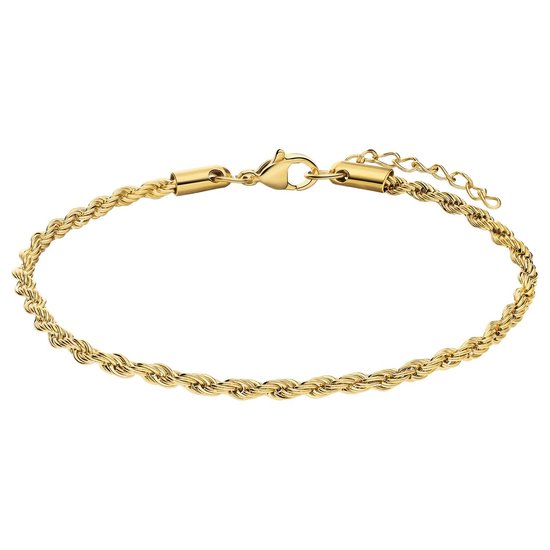 Lucardi Dames Stalen goldplated armband koord 3mm - Armband - Staal - Goud - 19 cm