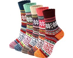 Warme Winter Sokken dames - set van 5 paar - Vintage design - Sokken Dames - Huissokken - One Size - Verjaardag - Moederdag - Geschenk vrouw - Sokken - Warme Sokken Dames - Premium Katoen Normale Sokken - Dikke, Verwarmende Kwaliteit