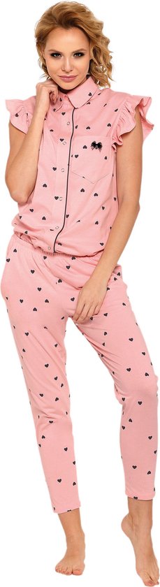 Roze lange pyjama met hartjes PIGEON