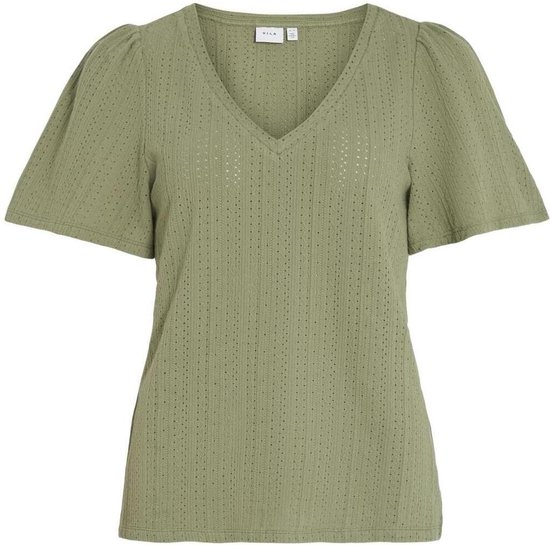 Vila T-shirt Vilibre V-neck S/s Top 14095565 Oil Green Dames Maat - M