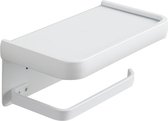 Toiletpapierhouder-materiaal van aluminiumlegering-met houder voor mobiele telefoon-geen ponsen-wandmontage-wit