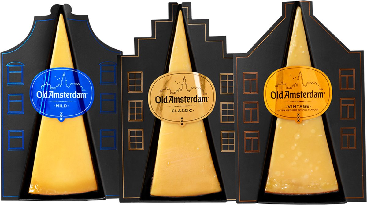 Old Amsterdam Melange – Classic, Vintage & Mild Kaaspakket – 3 Kazen Cadeau – Borrelpakket