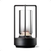Oplaadbare tafellamp – Lantaarn – Draadloos en dimbaar – Moderne touch lamp – Nachtlamp Slaapkamer – 17.5 cm – Zwart