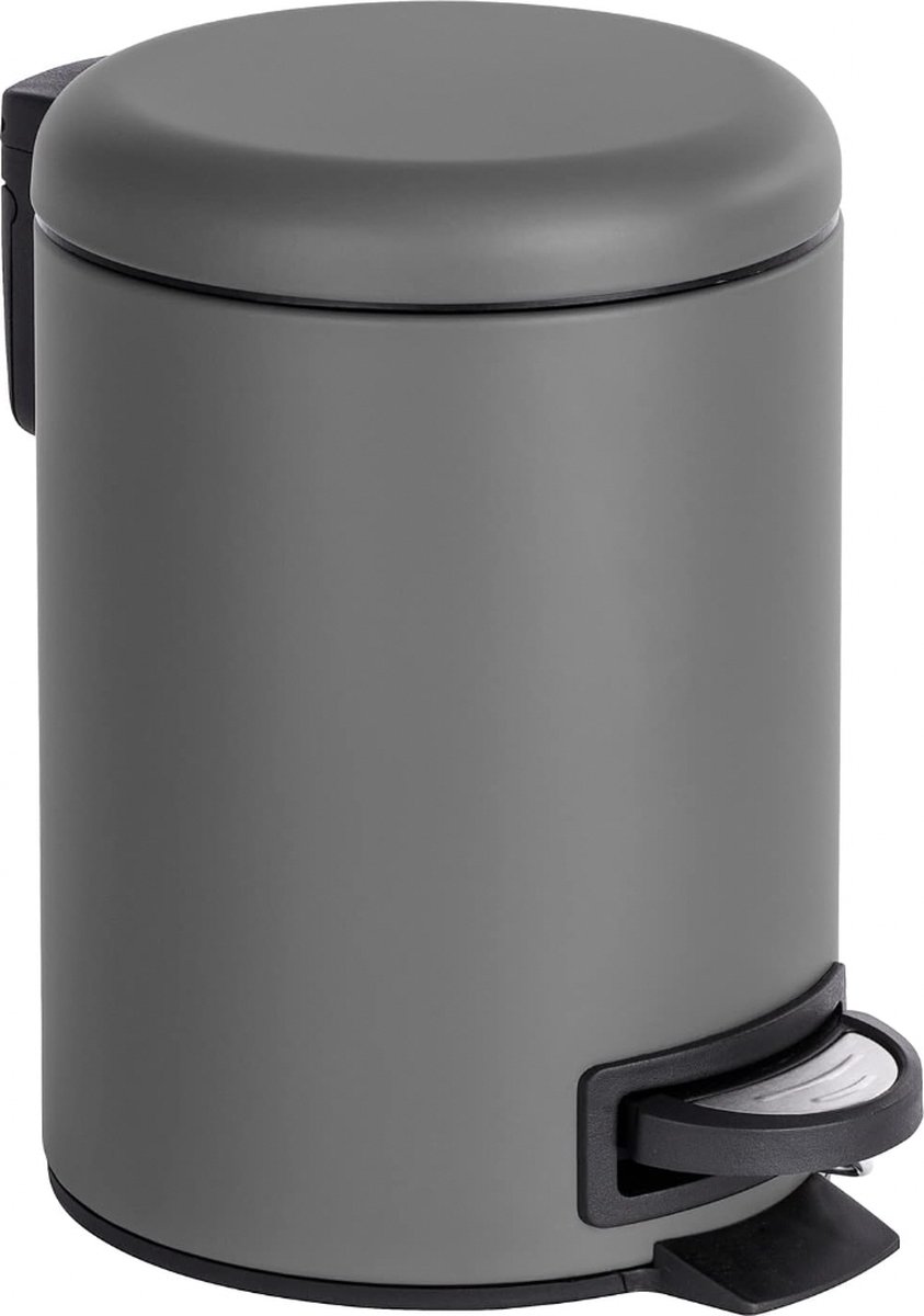 Goedkoopste Stellar Afval Prullenbak 3 liter met pedaal - Voor Binnen - Deksel - Donkergrijs - Prullenbak - Badkamer prullenbak - WC prullenbak