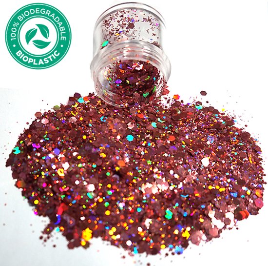 Foto: Biologisch afbreekbaar chunky glitters brons roze volume 8g biodegradable festival jewels glitter outfit lichaam en gezicht make up face body kinderen volwassenen dames eco friendly 