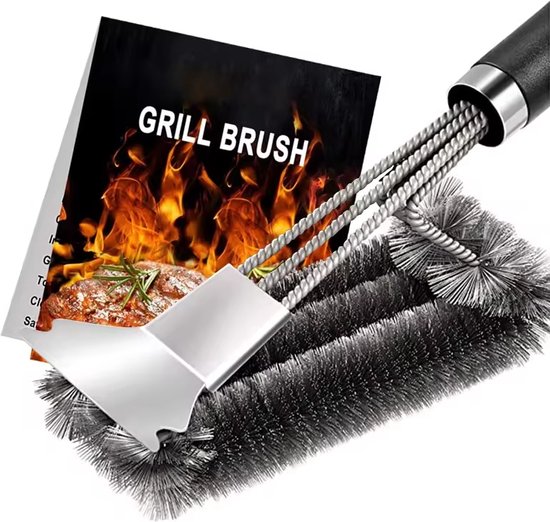 Foto: Bbq borstel met schraper bbq schoonmaakborstel 2 in 1 barbecue staalborstel grill borstel bbq borstel rvs zilver