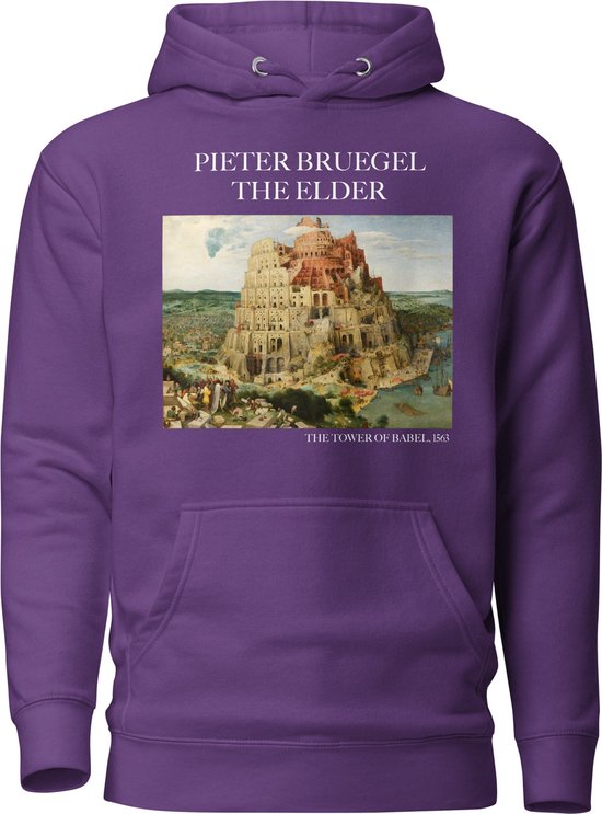 Pieter Bruegel de Oude 'De Toren van Babel' ("The Tower of Babel") Beroemd Schilderij Hoodie | Unisex Premium Kunst Hoodie | Paars | XL