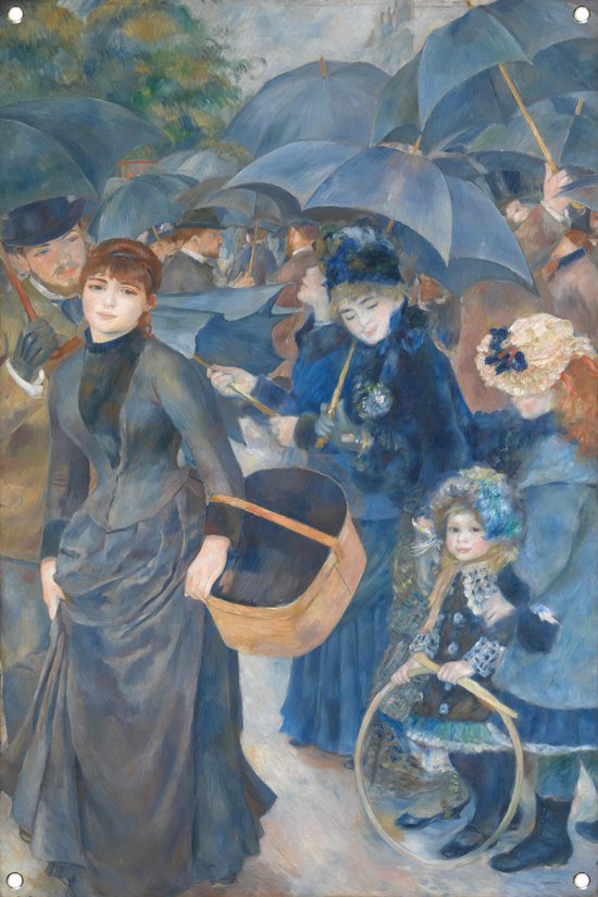 De paraplus - Pierre-Auguste Renoir poster - Oude meesters posters - Tuinposters Mensen - Tuinschilderij voor buiten - Buitenschilderij schutting - Posters tuinposter 70x105 cm