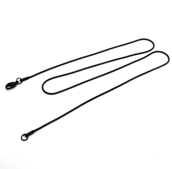 Halsketting zwart slang heren staal UORO 1,5mm - 50cm lengte - Ketting zilverkleurig heren zonder hanger - Mauro Vinci