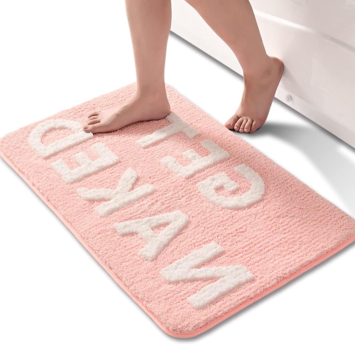 Roze en wit badkamertapijt - Leuke badmat 50 x 80 cm - Antislip en wasbaar Badmat