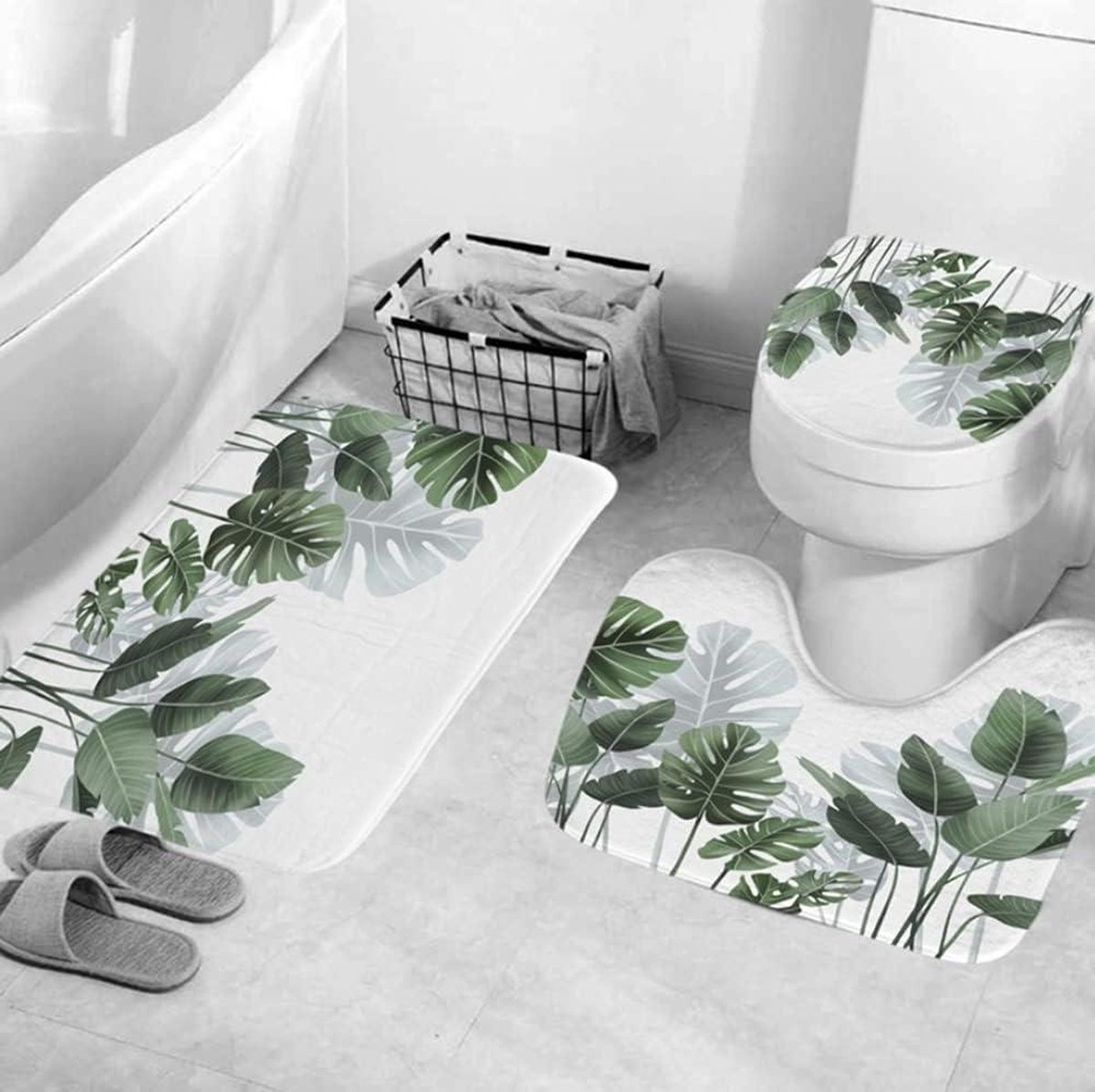 Driedelige tropische bladplant badkamer badmat antislip badmat set wasbaar geurloze badmat set met zuignappen Badmat