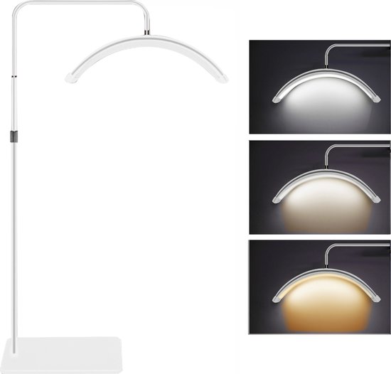 LED Licht - Halve Maan Make-Up Lamp - Verstelbaar Bi-Color Vloerlamp - Perfecte Verlichting voor Make-Up en Live Streaming - Met Telefoonhouder - Wit