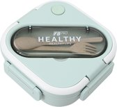 Vierkante Lunchbox met Servies - Groene Bentobox - Met vakjes x3 - Voor kinderen en volwassenen - Geschikt voor rijst, noodles, groente, vlees en meer! - Groen - 900ml