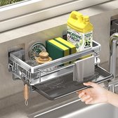 SHOP YOLO-gootsteenorganisers-voor keuken en badkamer met afdruipbak-geen boren nodig-wastafel organizer keuken met afvoerpan-zilver