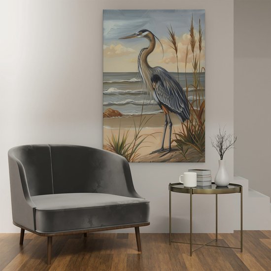 Artaza Peinture sur Toile Héron Bleu Debout sur la Plage - 80x120 - Groot - Photo sur Toile - Impression sur Toile