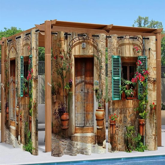 Outdoorgordijn, weerbestendig, verduisteringsgordijn, zonwering, inkijkbescherming, gordijnen voor tuin, terras, balkon, paviljoen, pergola, 2 stuks, 132 x 213 cm, 3D-bloemen voor huis