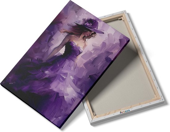 Artaza Tableau sur toile Femme dans une robe violette avec un chapeau - 40x60 - Décoration murale - Photo sur toile - Impression sur toile