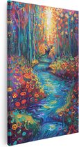 Artaza Canvas Schilderij Kleurrijk Kunstwerk van een Beekje in een Bos - 40x60 - Wanddecoratie - Foto Op Canvas - Canvas Print